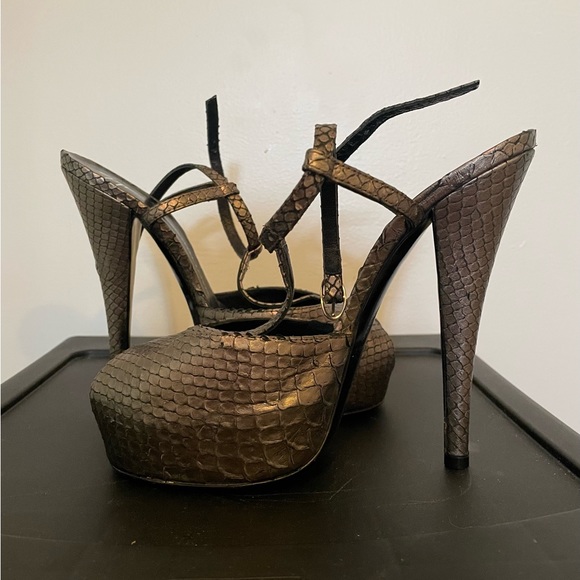 Giuseppe Zanotti Monro Snakeskin Platform Tstrap Heels - Picture 1 of 8